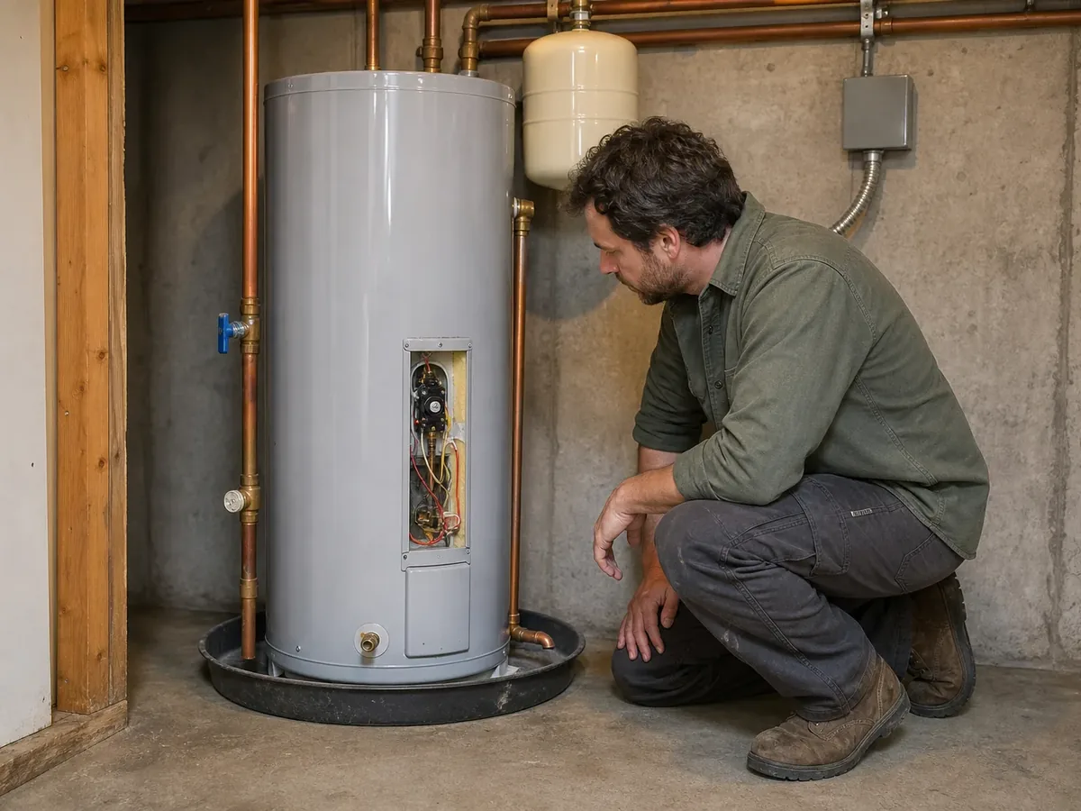 Plumber inspecting a clogged toilet in a Seattle home