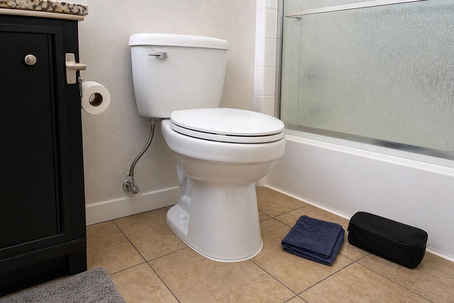 Clean bathroom toilet after a completed clogged-toilet repair in a Seattle home