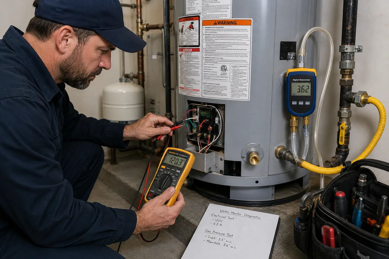 plumber inspecting water heater