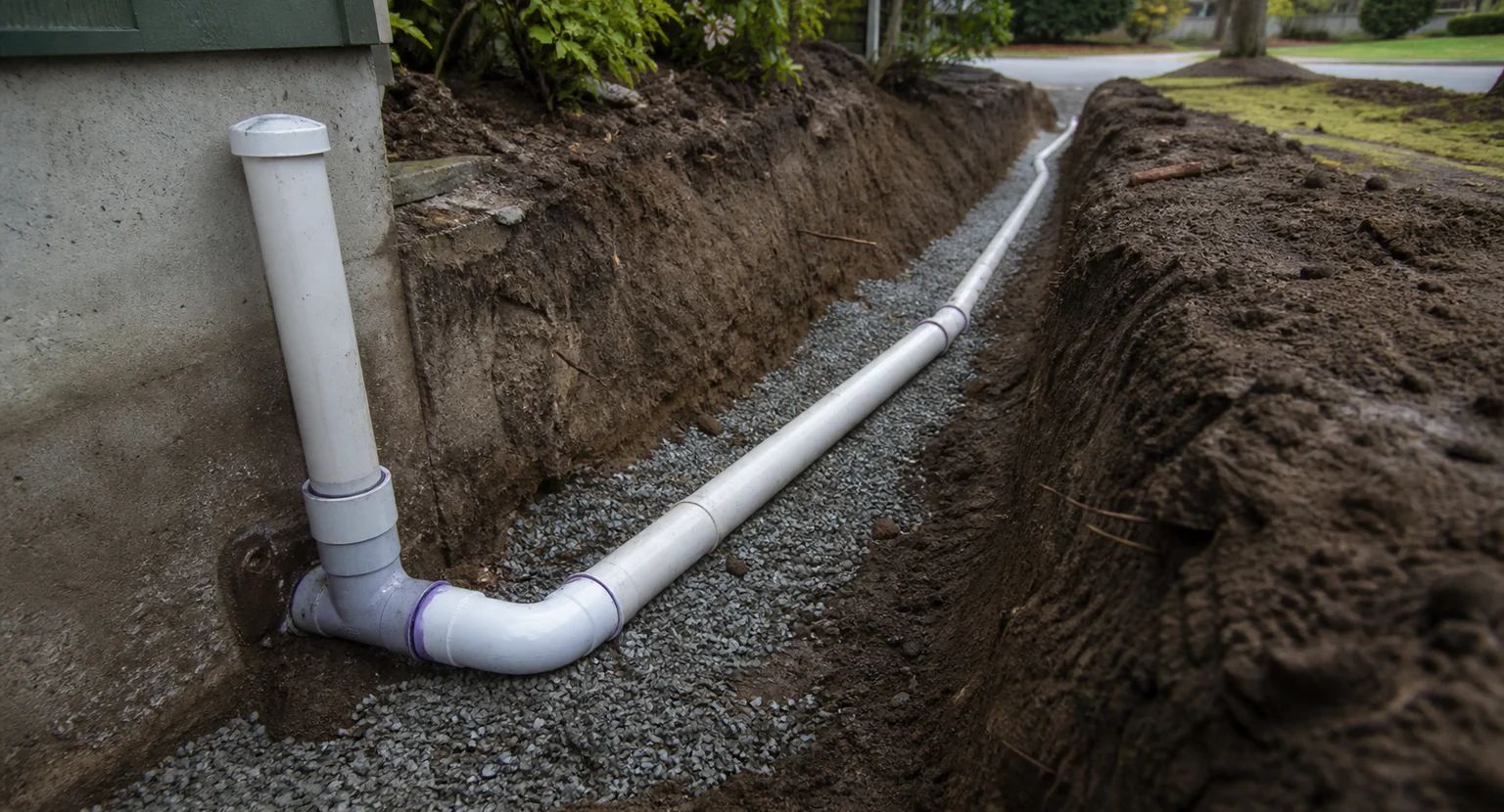 Underground sewer line infrastructure connecting home plumbing to municipal sewerage system in Seattle